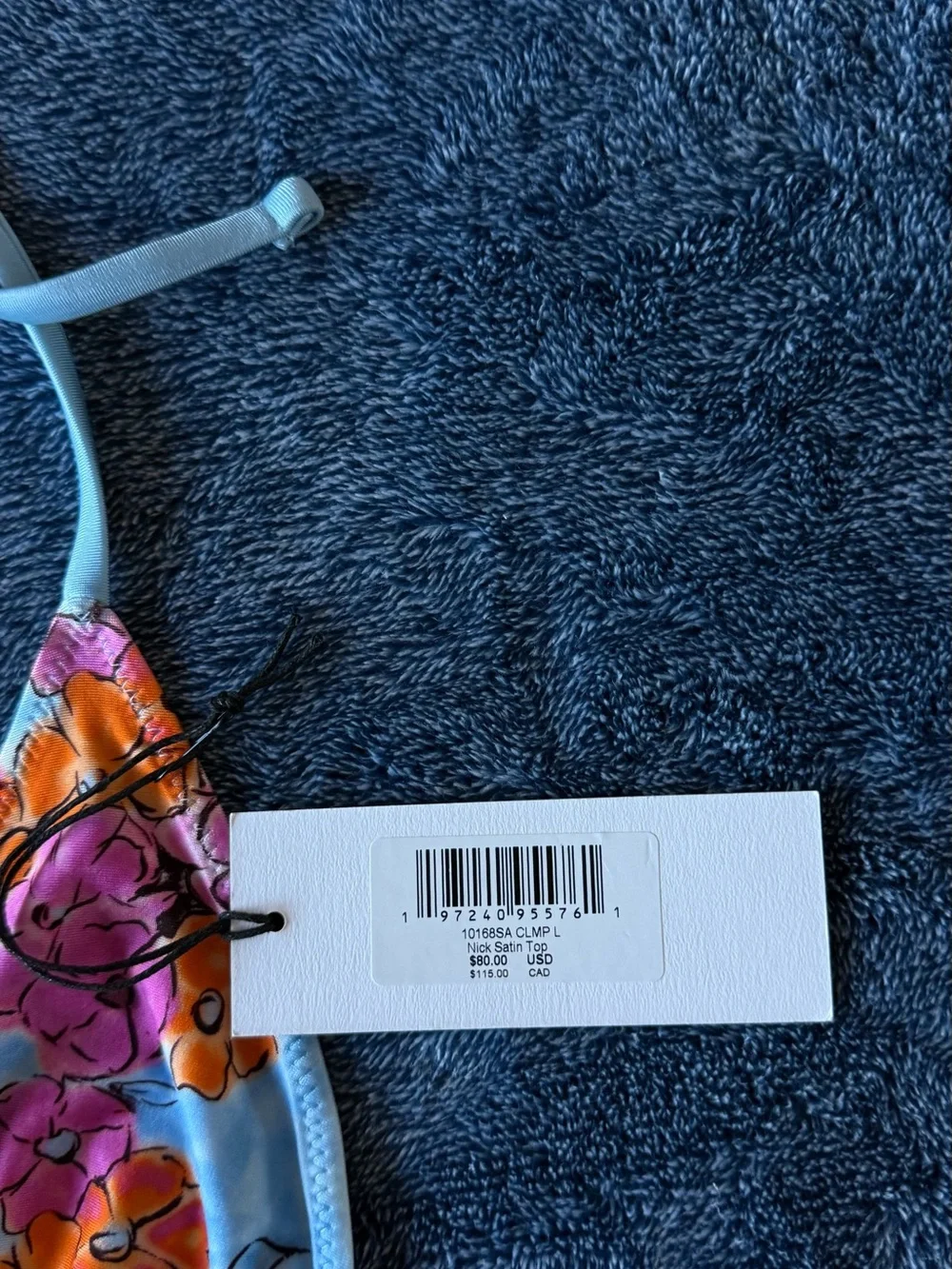 NWT Frankies Bikinis Nick Satin Triangle Bikini Top in Color Me👙🩵🩷🧡🌸